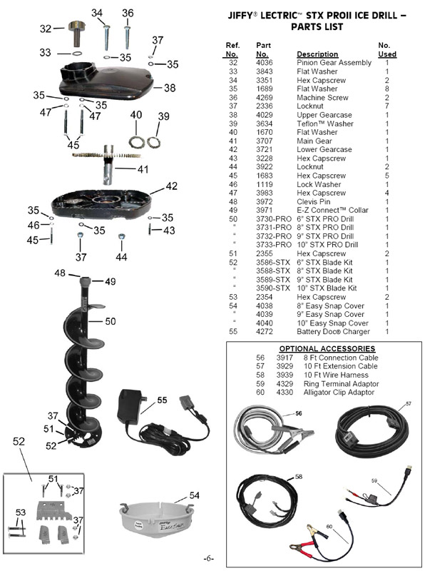 Jiffy STX PROII Lectric Model 55 2010 Model Ice Auger Parts